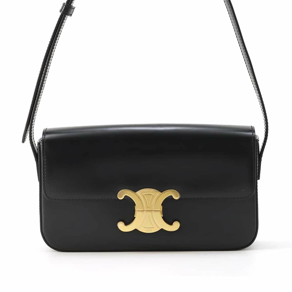 Celine Triomphe Claude Shoulder Bag Calf Leather One Shoulder Hobo Black